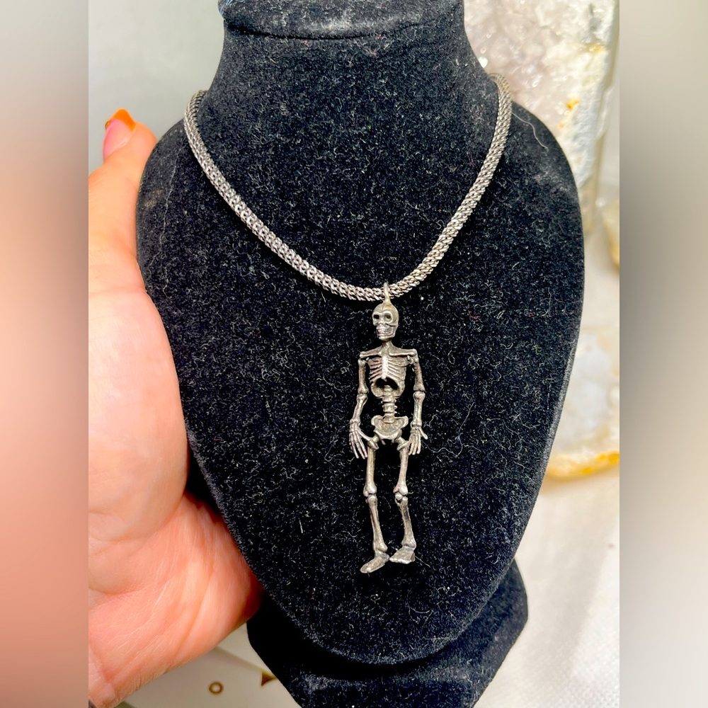 Vintage Sterling Silver Skeleton Pendant Necklace